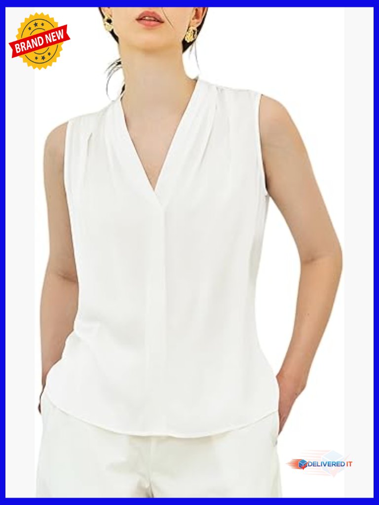 Sleeveless V Neck Silk Blouse For Women Dressy Casual Office Top